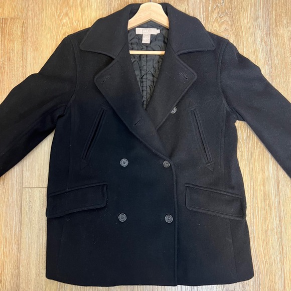 Vintage J.Crew Black Wool Peacoat | 90s Y2K Classic Double Breasted Coat size XS - Picture 9 of 11